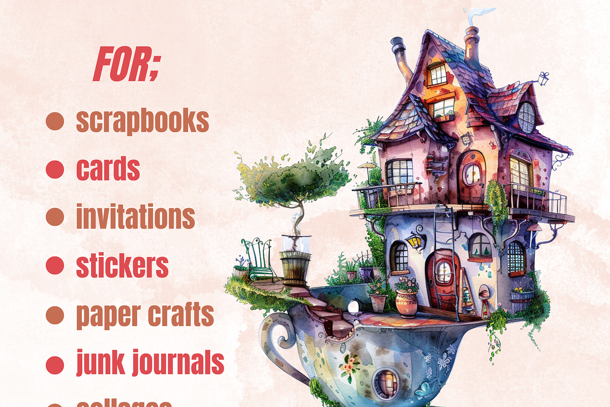 Watercolor Quirky House Clipart, a Decorative Illustration by GiraffeCreative (Photo 2 of 9)