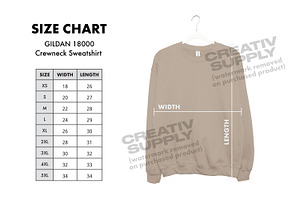 Size Chart for Gildan Sweatshirts