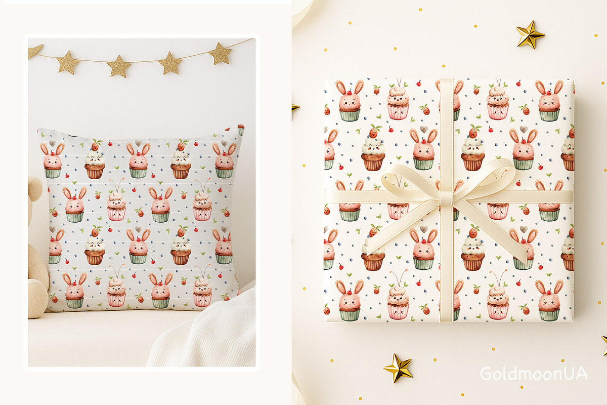 Sweet Cupcake Pattern & Clipart, a Food Illustration by GoldmoonUA (Photo 4 of 5)