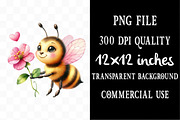 Cute Bee and Flower Clipart, an Illustration by Designking (Thumbnail 4 of 5)