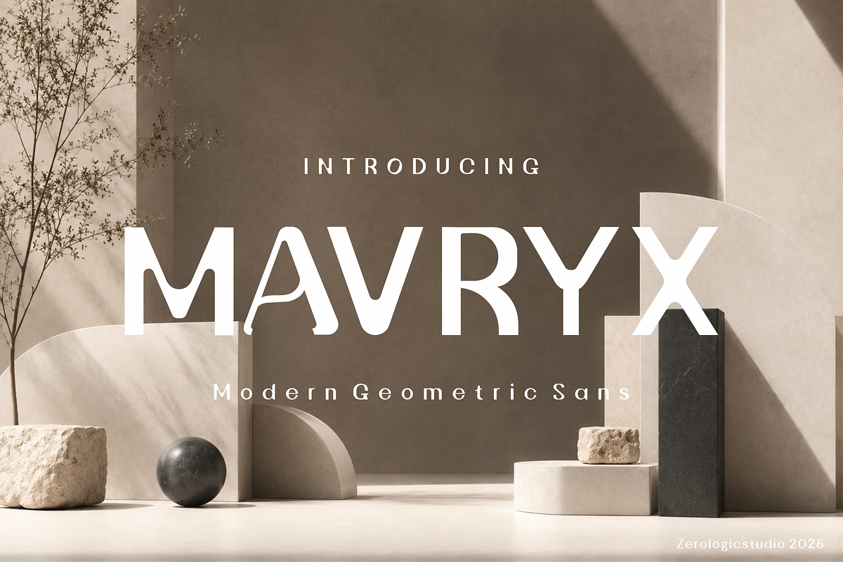 MAVRYK-Modern-Geometric-Display-Sans, a Sans Serif Font by zerologicstudio (Photo 1 of 11)