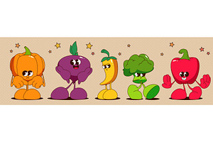 Retro vegetable characters isolated, a Food Illustration by art PVP - market