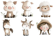 Watercolor Cute Farm Clipart, an Illustration by Designworld (Thumbnail 6 of 6)