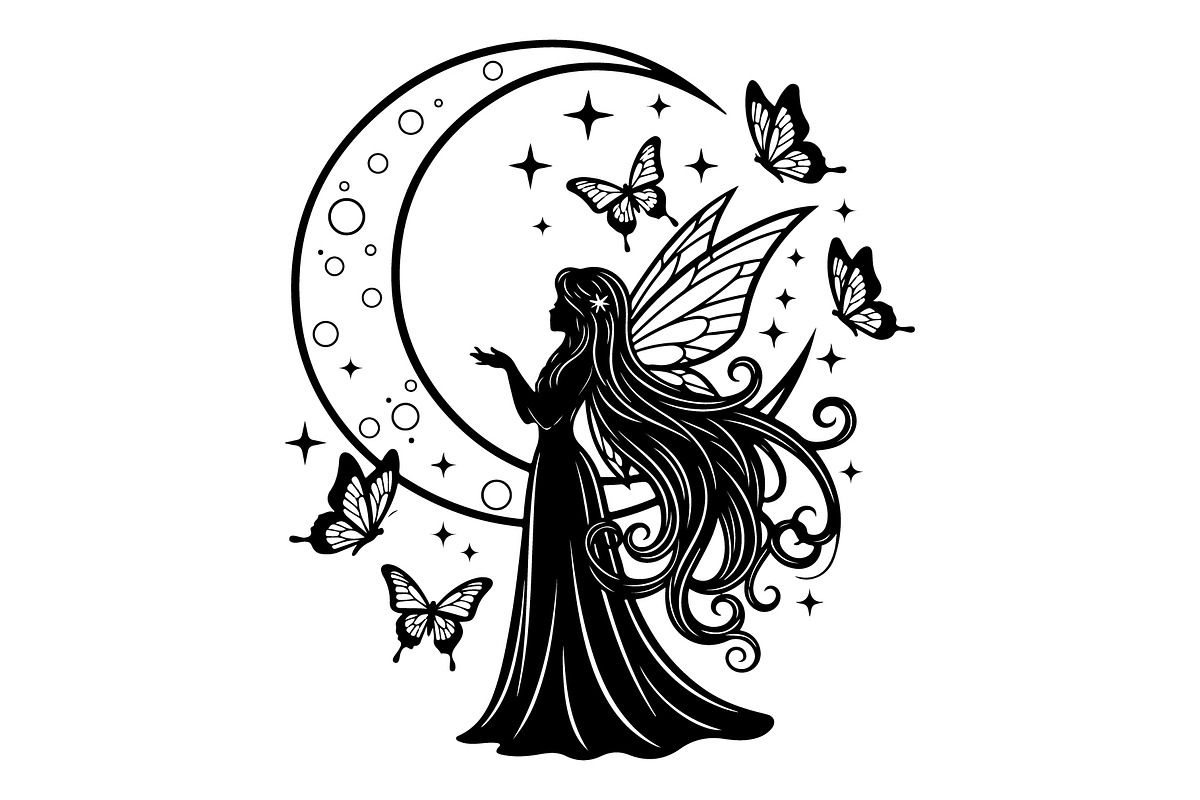 Fairy Moon Butterfly Silhouette, an Object Illustration by Gaye Art (Photo 7 of 31)