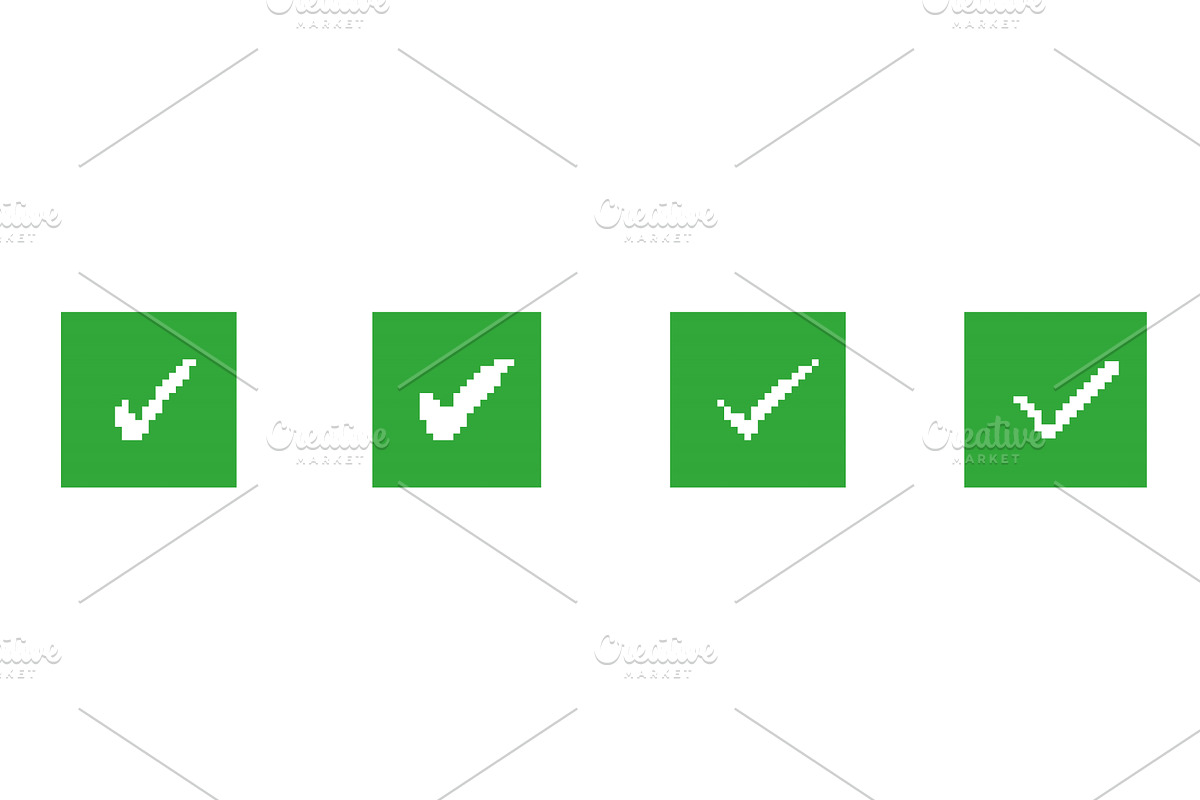 Pixelated Green Check Mark Icons Set, an Object Illustration by Vector Creator