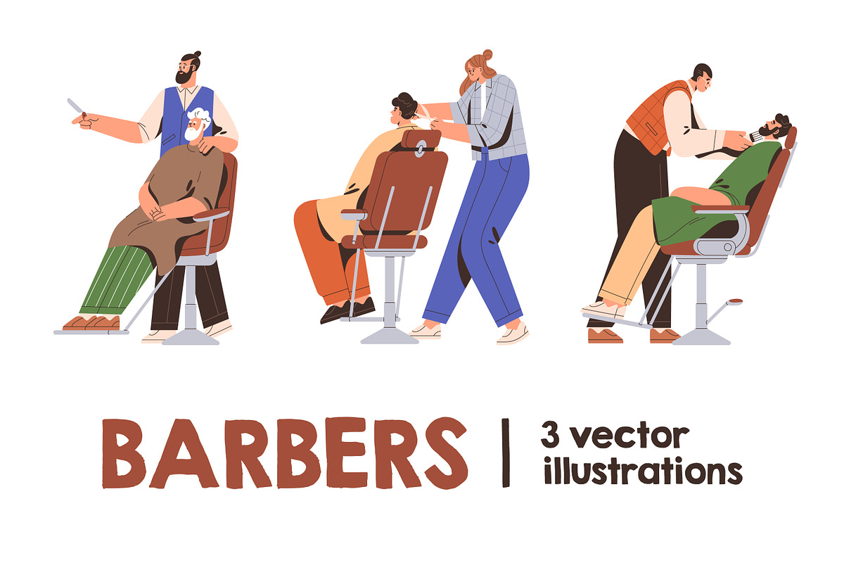 Barbers give haircut to clients set, a Person Illustration by Good Studio (Photo 1 of 4)