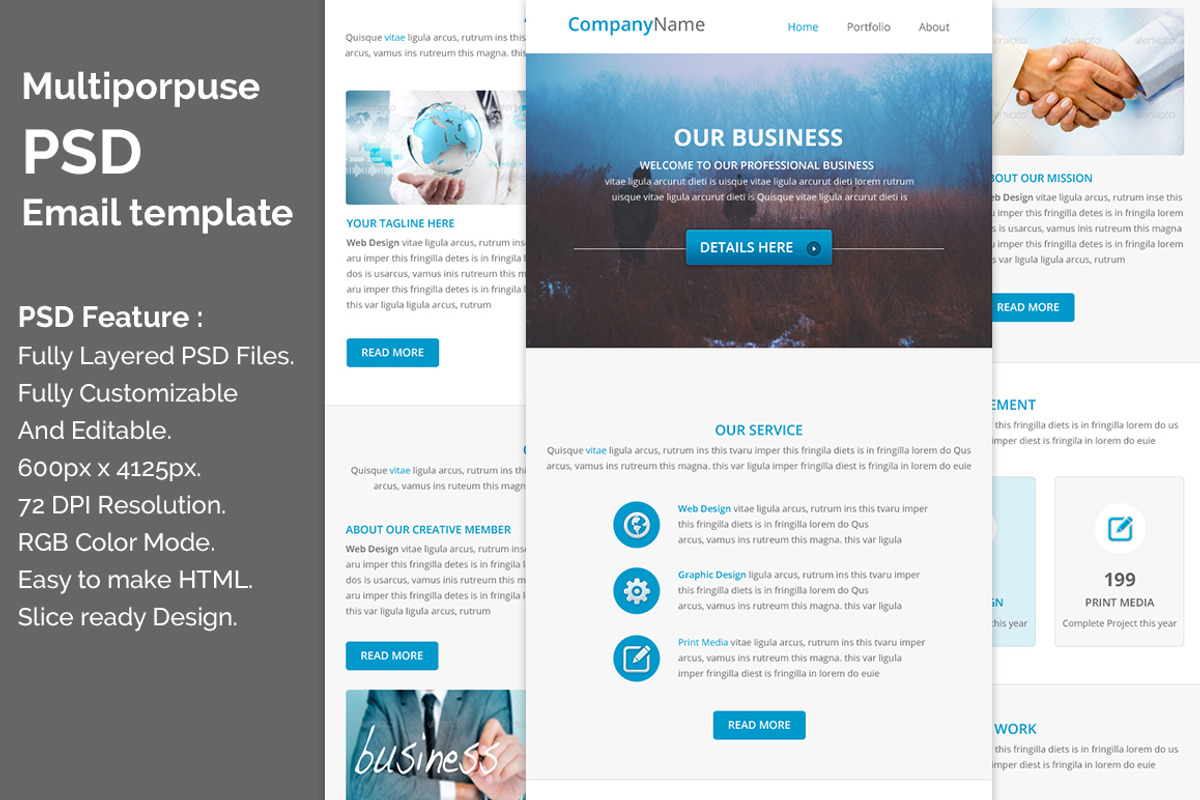 PSD Multiporpuse email template e8., an Email Template by QuickArtisan