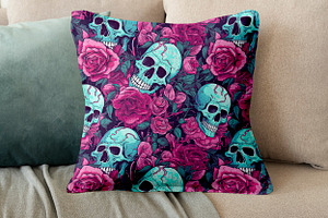 PINK ROSES & SKULLS Seamless Pattern