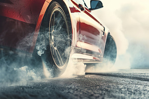 Sport car wheel drifting and smoking, a Transportation Photo by AlyaAnd