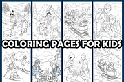 Kids Winter Adventure Coloring Pages, an Animal Illustration by maggiesar (Thumbnail 3 of 4)