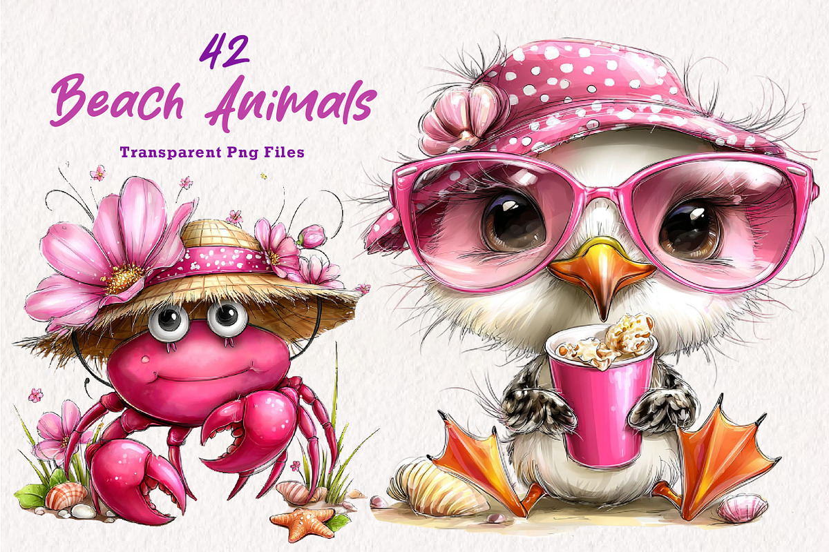 Beach Animals Clipart PNG, an Illustration by CreationArt (Photo 1 of 7)