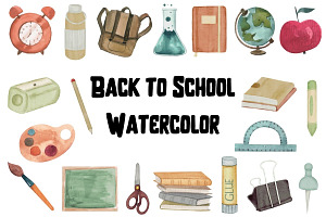 Watercolor Back to School Clipart, an Education Illustration by Awieee1