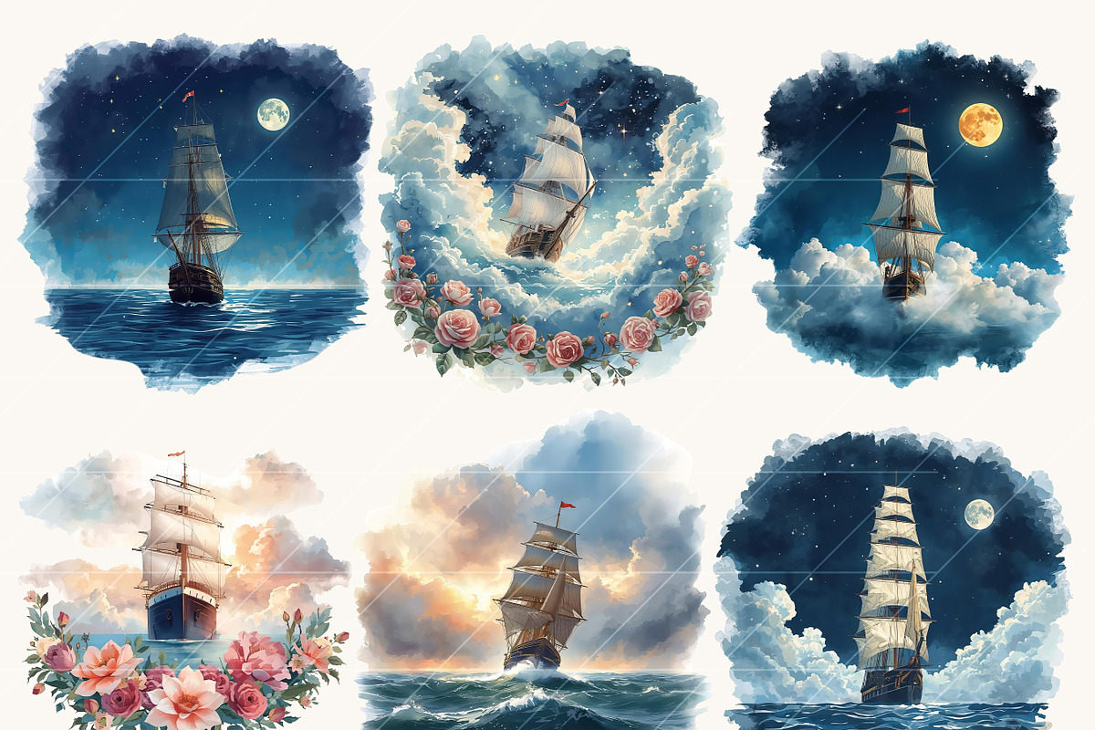 Watercolor Dream Ships Clipart, a Transportation Illustration by Design Scotch (Photo 2 of 8)