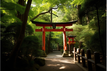 Japanese red arch. Generate Ai, a Nature Photo by Ylivdesign