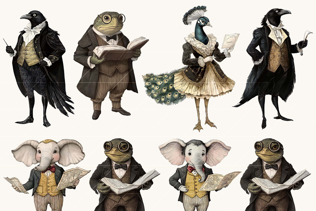 Victorian Whimsical Animal Clipart, an Animal Illustration by BusyDaydesign (Photo 5 of 9)
