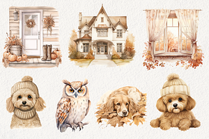 Watercolor Neutral Autumn Clipart