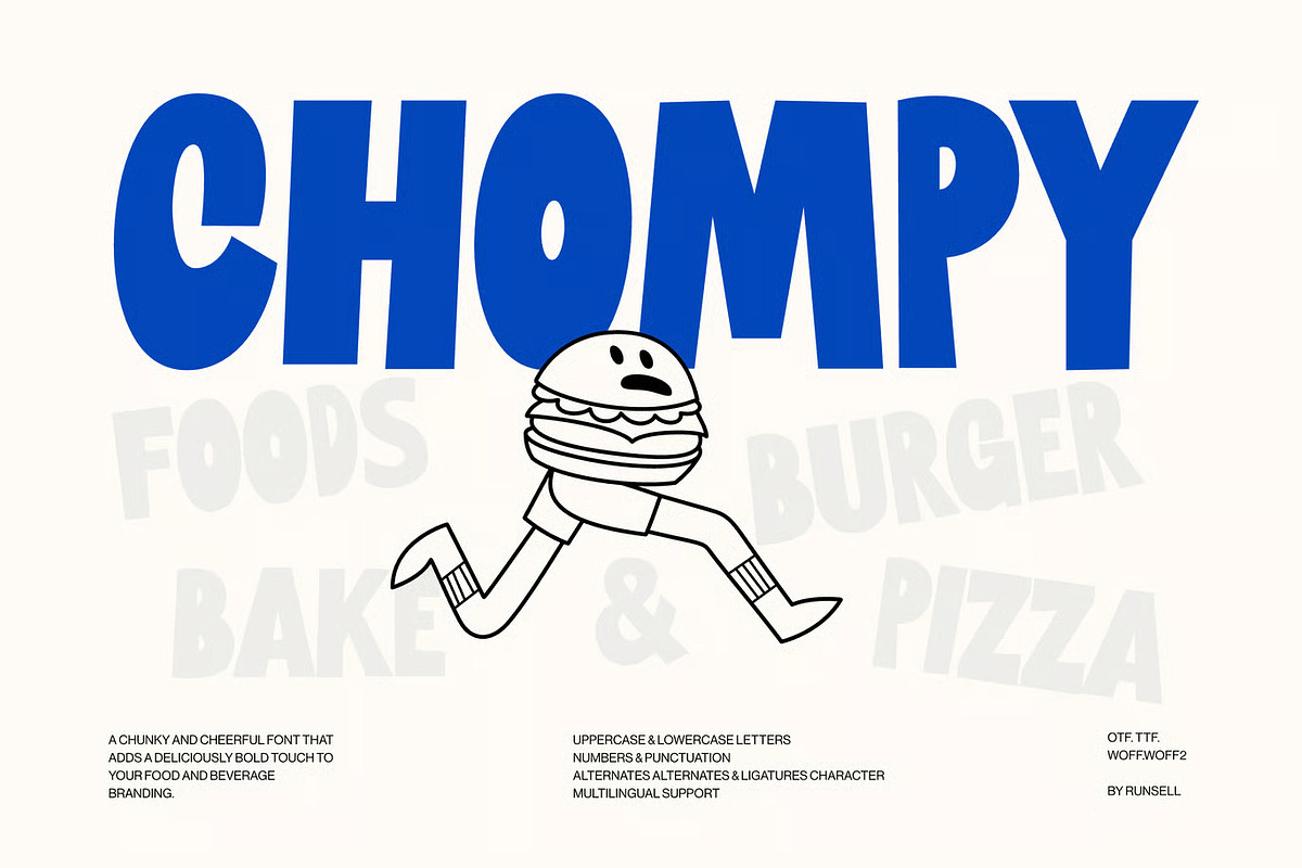 Chompy Food Font, a Script Font by Runsell Studio (Photo 1 of 3)