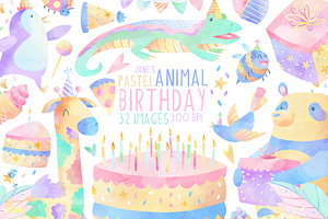 Watercolor Birthday Animals Clipart, an Animal Illustration by DigitalArtsi
