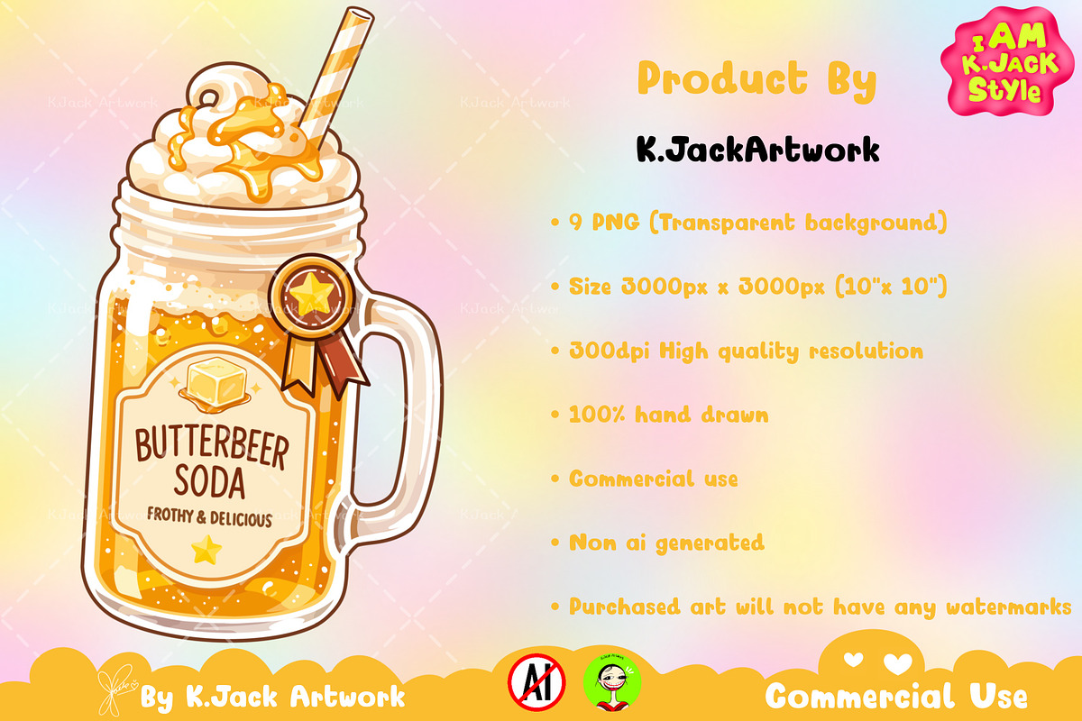 Cute ButterBeer Soda Clipart PNG, a Food Illustration by K.JackArtwork (Photo 4 of 4)