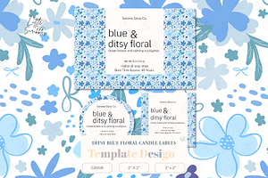 Blue Floral Candle Label Template, a Stationery Template by Little Creative Scribbles