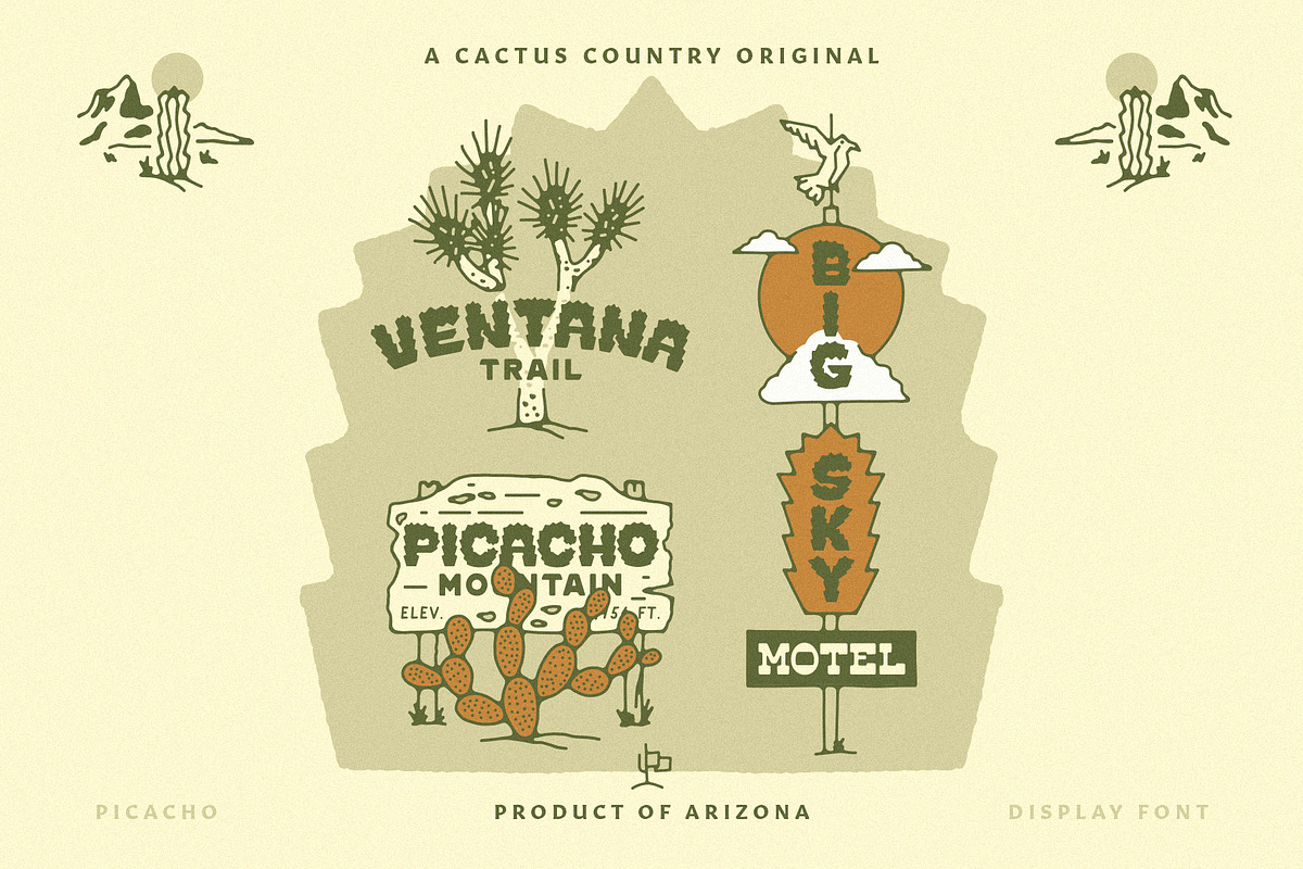 Picacho Display Font, a Sans Serif Font by Cactus Country (Photo 2 of 6)
