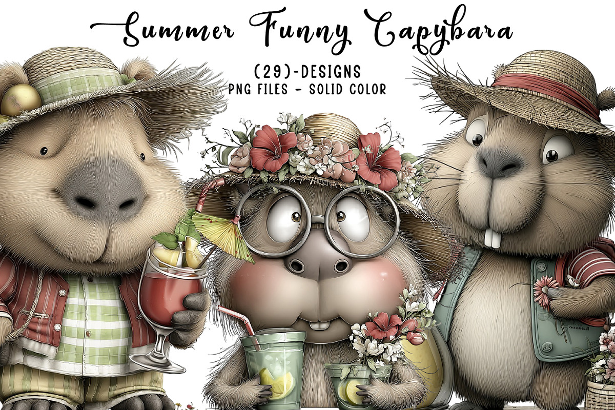 Summer Funny Capybara Clipart, an Illustration by CreationArt (Photo 1 of 7)