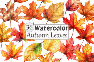 Watercolor Autumn Leaves Clipart, a Seasonal Illustration by Design Market