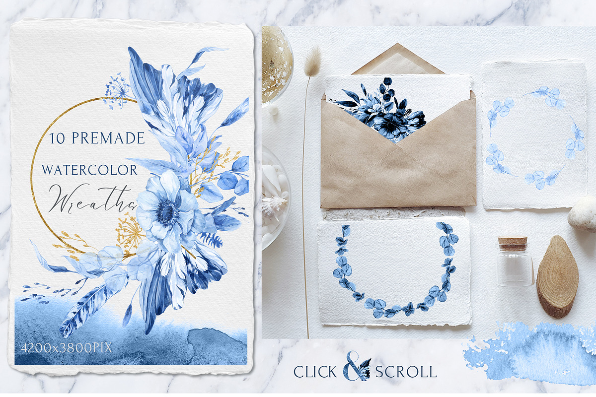 Twilight Garden Blue Watercolor Set, an Object Graphic by Cat In Colour (Photo 5 of 10)