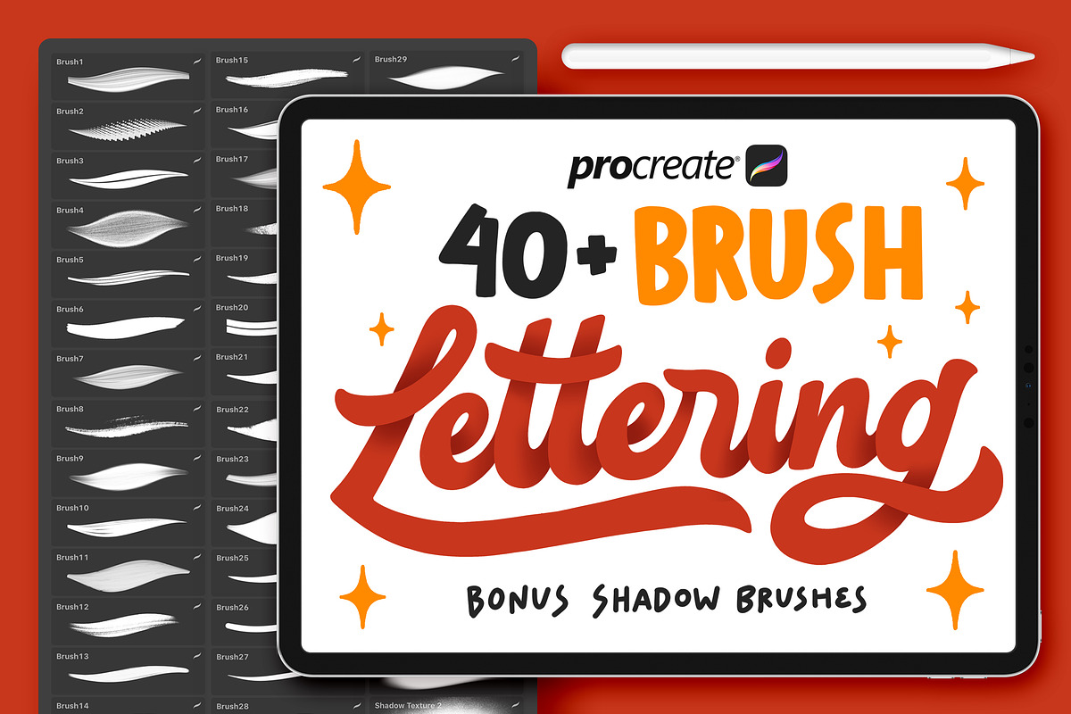 40+ Procreate Lettering Brushes, a Brush Add-On by Nurmiftah (Photo 1 of 18)