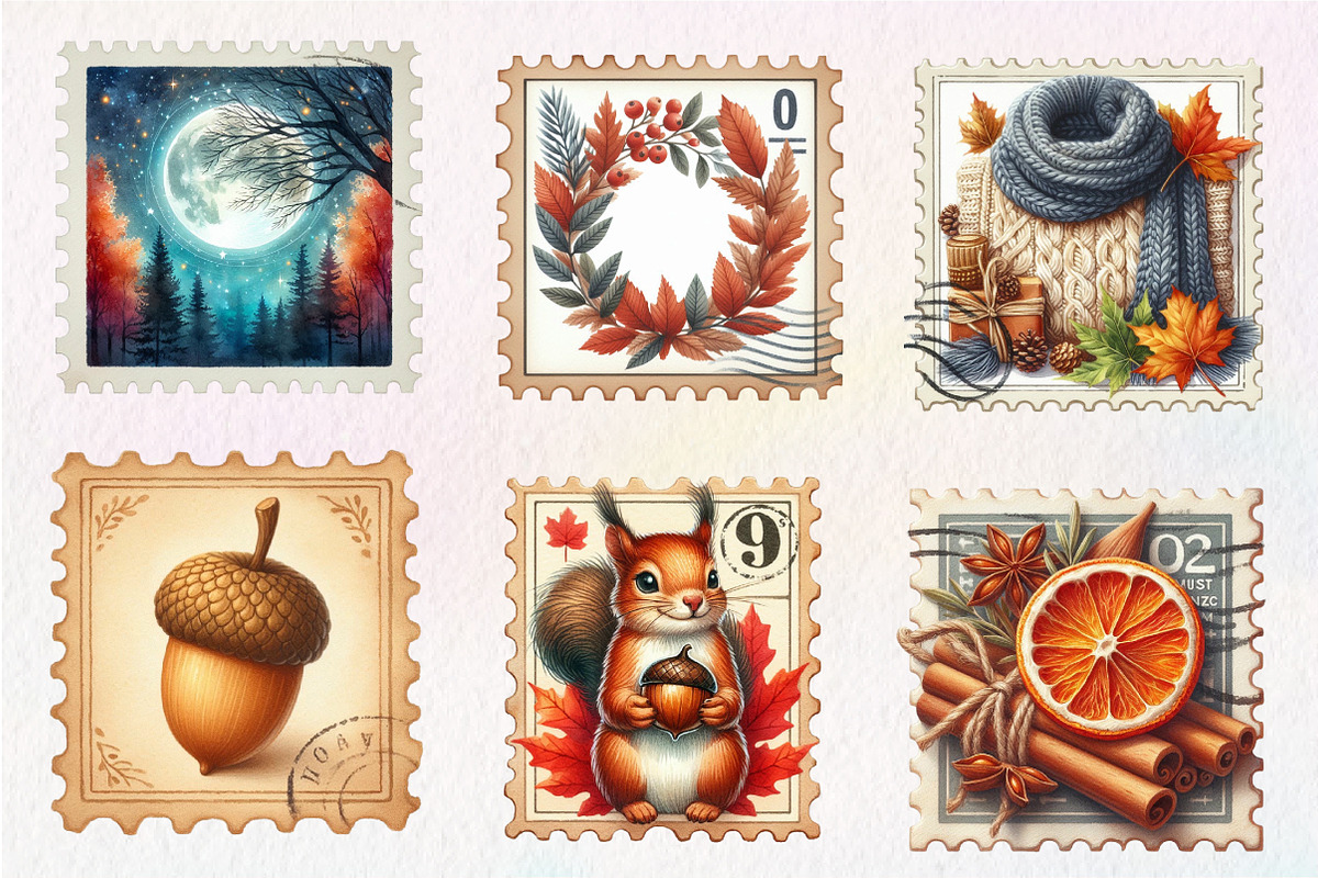 Watercolor Autumn Postage Stamp Clip, an Illustration by CreationArt (Photo 3 of 5)