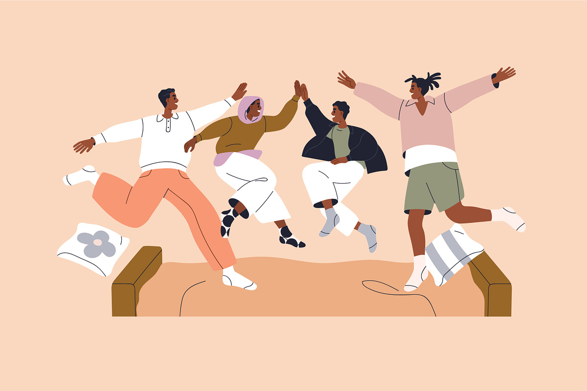 Happy families jumping with kids set, a Person Illustration by Good Studio (Photo 12 of 13)