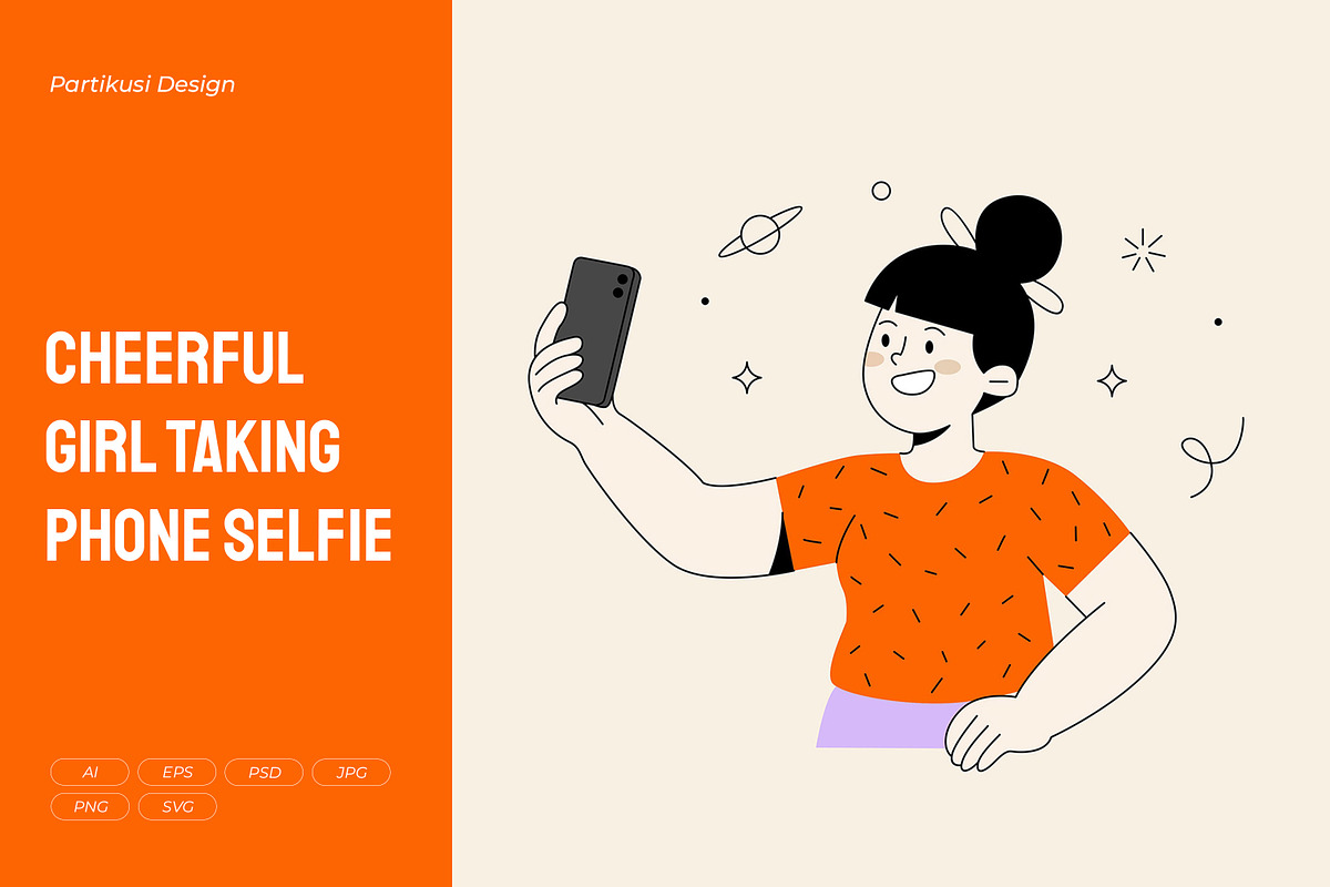 Cheerful Girl Taking Phone Selfie, a Person Illustration by Partikusi Design (Photo 1 of 3)