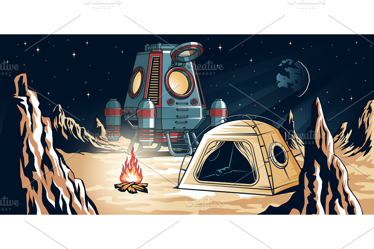 Space Camping on Alien Planet, an Object Illustration by Agor2012 shop