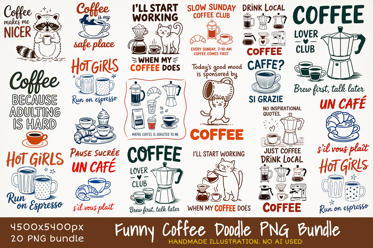 Funny Coffee Doodle PNG Bundle, an Object Graphic by GlitterCraft (Photo 1 of 61)