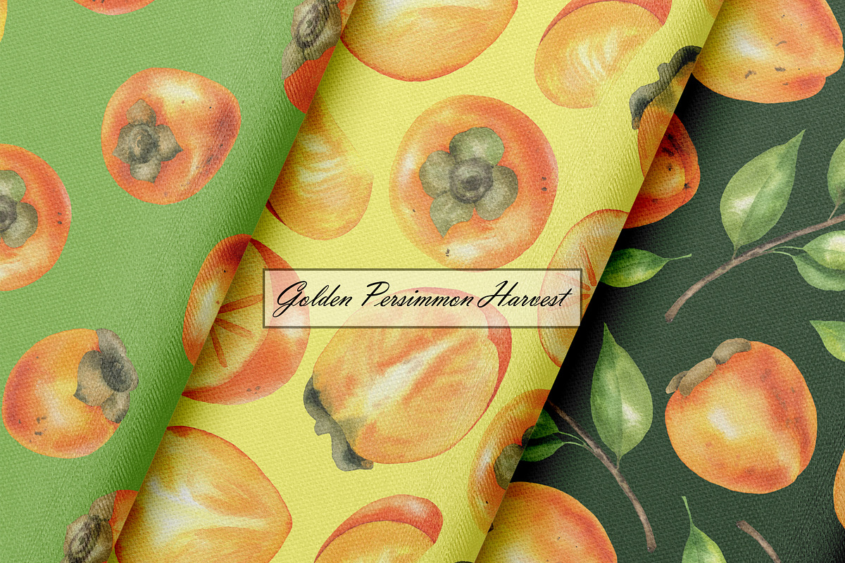 Persimmon Seamless Patterns, a Food Illustration by OlDm_Shop (Photo 6 of 10)