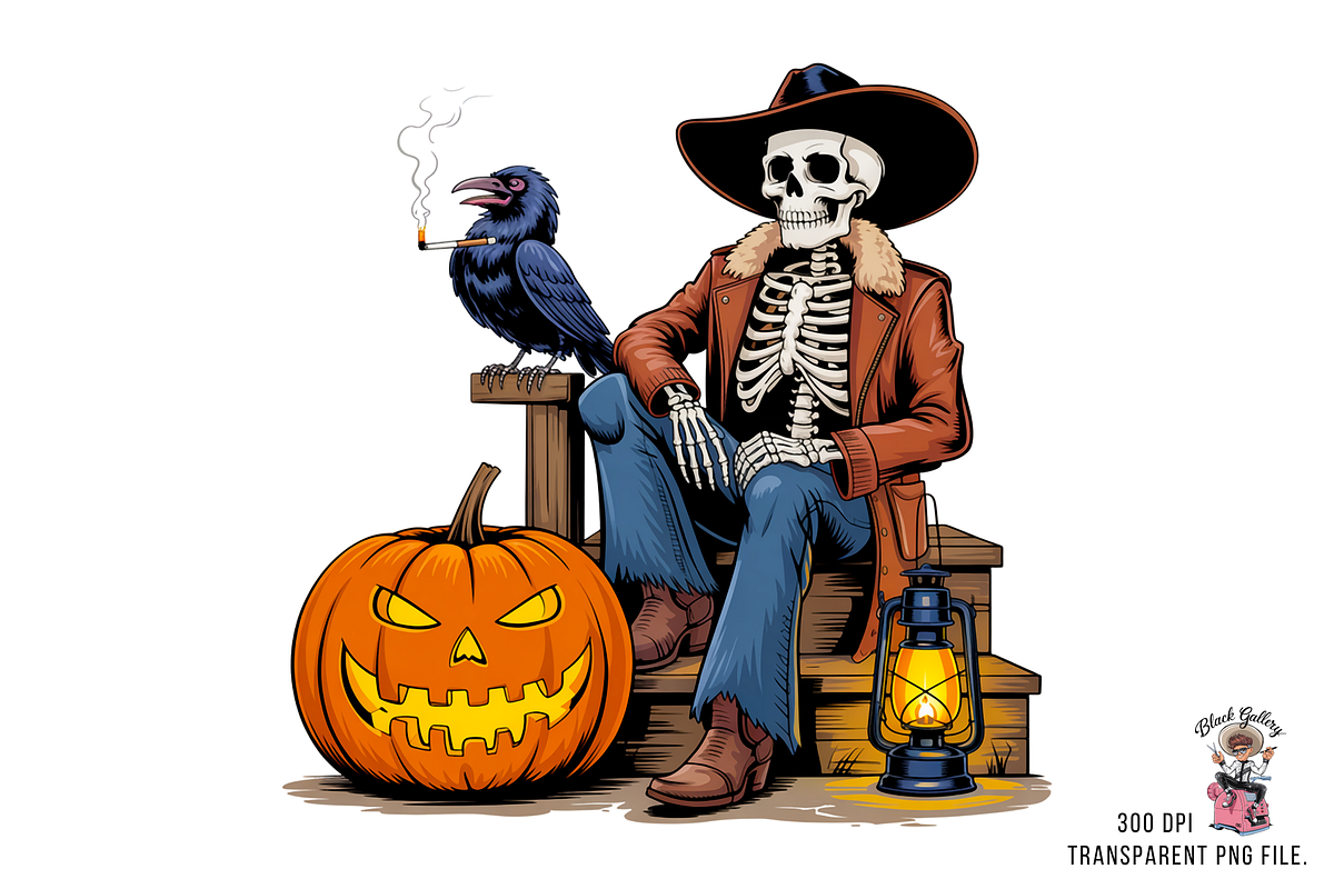 Halloween Cowboy Skeleton PNG Bundle, a Graphic by Black Gallery (Photo 2 of 11)