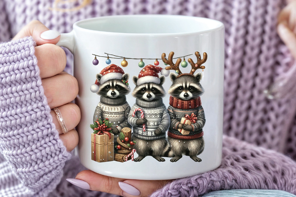 Raccoon Elf Trio Christmas PNG, an Illustration by CraftArtStudio (Photo 3 of 4)