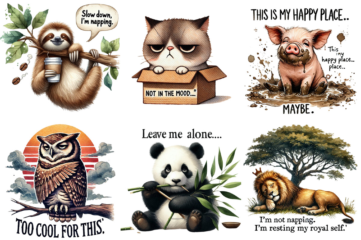 Funny Grumpy Animals Clipart Animal, an Illustration by Sublimation Artist (Photo 2 of 6)
