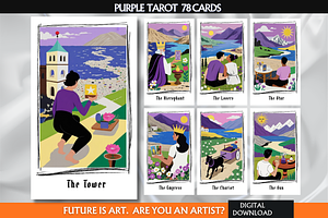 Purple Tarot Cards Deck, an Object Illustration by Mugio
