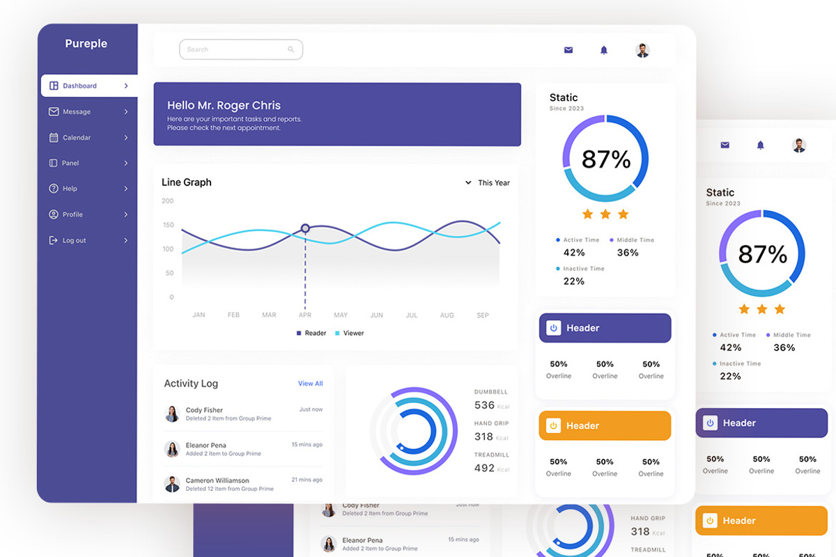 Pureple - Activity Dashboard UI Kits, an UI Kit Template by ENATIVE (Photo 3 of 5)