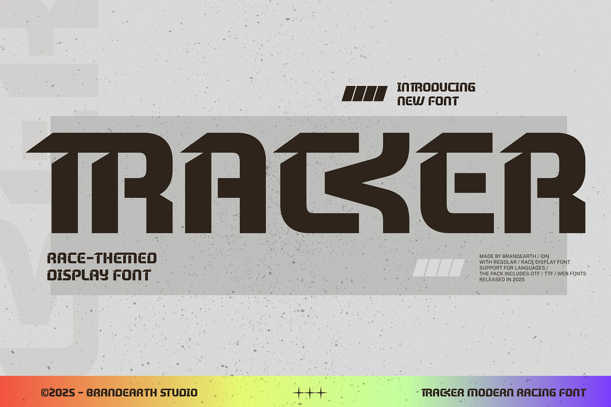 Tracker – Modern Racing Display Font, a Sans Serif Font by Brand Earth (Photo 1 of 7)