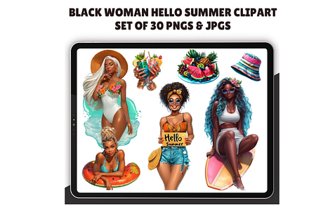 Black Woman Summer girls clipart