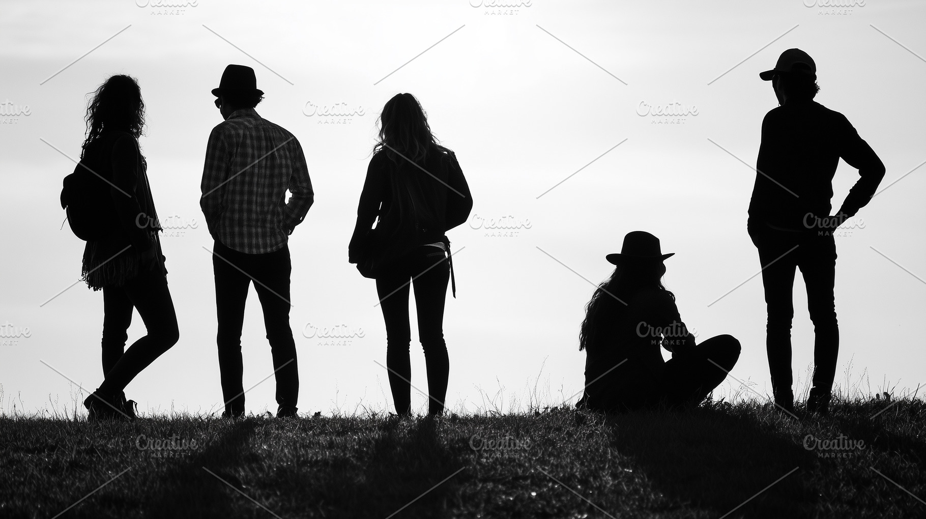 Silhouettes of five people standing, a Person Photo by MistyDay