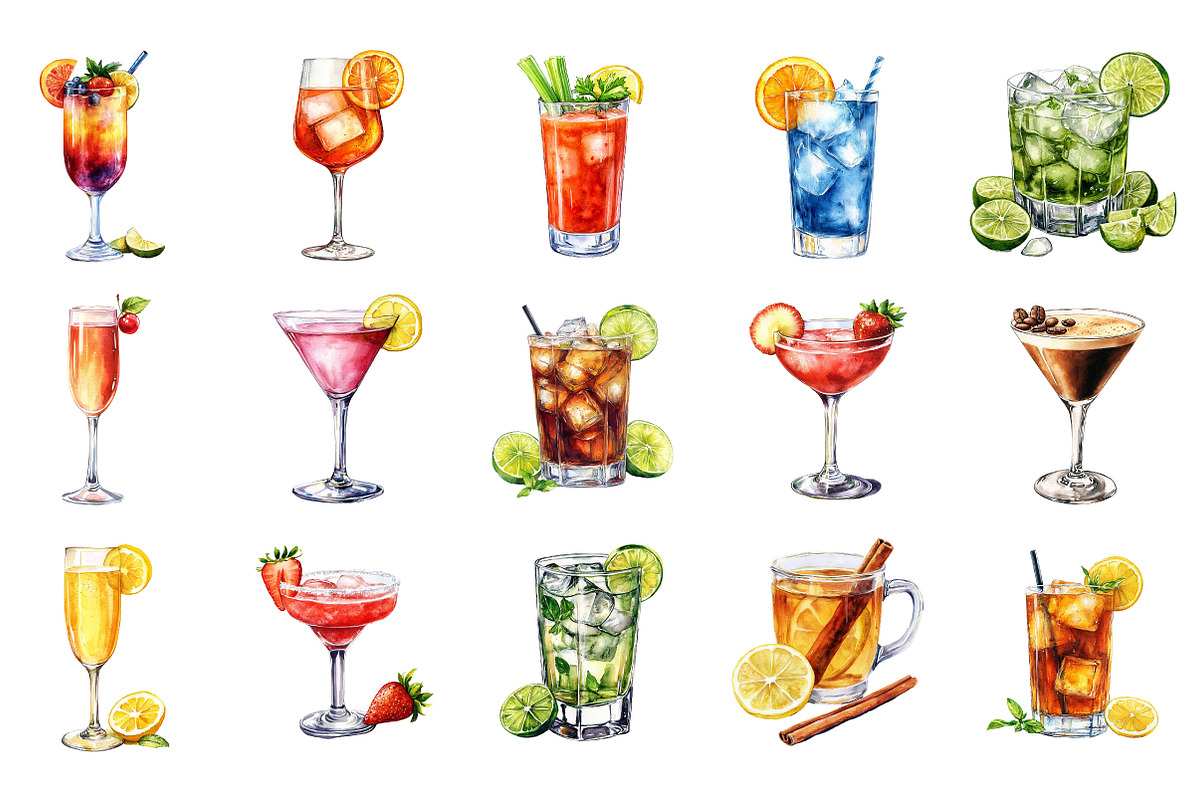 Cocktail Clipart PNG Bundle, an Illustration by Designking (Photo 3 of 5)