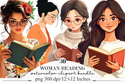 Beautiful Woman Reading Book Clipart, an Illustration by Designking (Thumbnail 1 of 5)