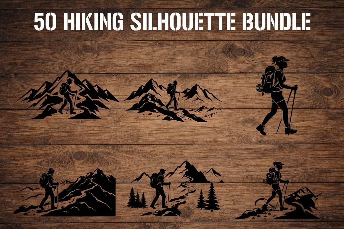 50 Hiking Silhouette Bundle, a Person Illustration by Amazin_art (Photo 1 of 14)