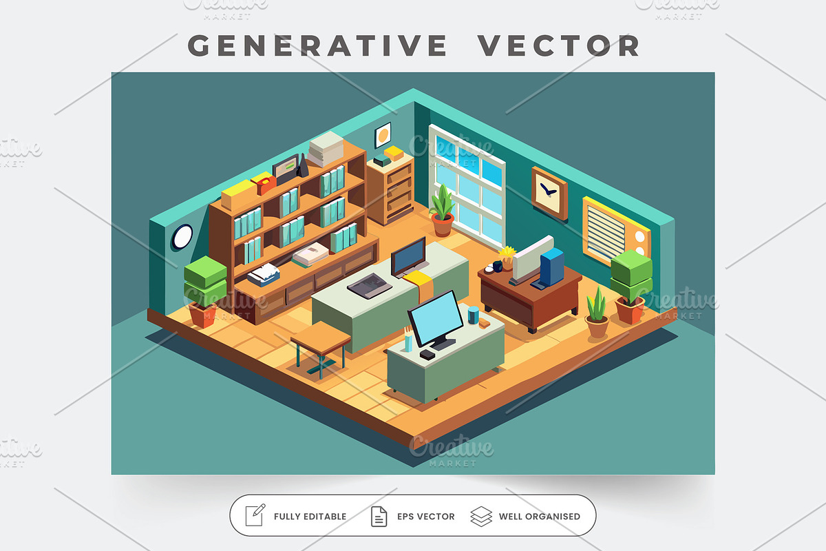 A modern office design includes desk, a Graphic by SouravDesign