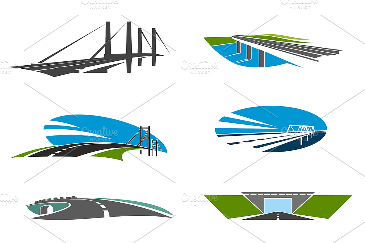 Bridge icons, modern road highway, a Transportation Illustration by Vector Tradition (Photo 2 of 3)