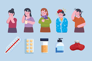 Sickness Illustration Set, a Person Illustration by studiogstock