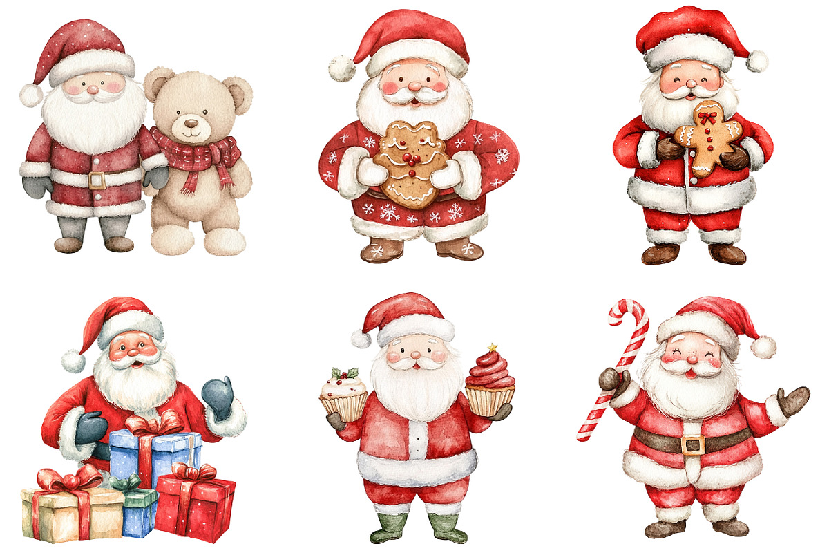 Cute Santa Claus Christmas Clipart, a Seasonal Illustration by CitraGraphics (Photo 3 of 7)